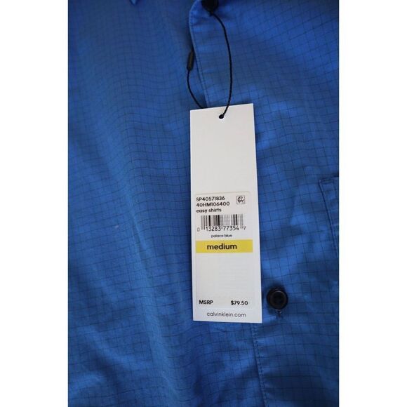 Calvin Klein 40HM106 Men's Sz M Palace Blue Check-Print Easy Button-Up Shirt - Picture 3 of 9